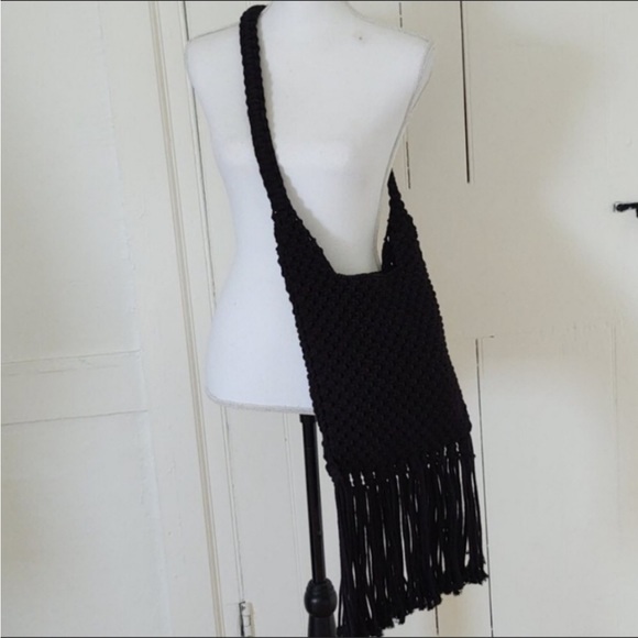 Handbags - Boho Black Crochet Fringe Crossbody/Shoulder Bag